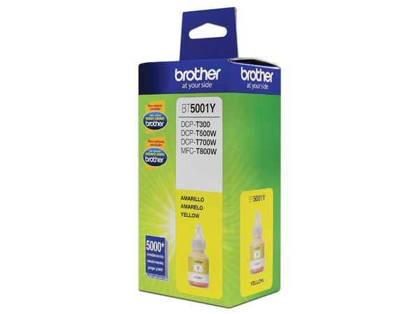 Botella de Tinta Brother, Color Amarillo, Modelo: BT-5001Y, Alto Rendimiento.