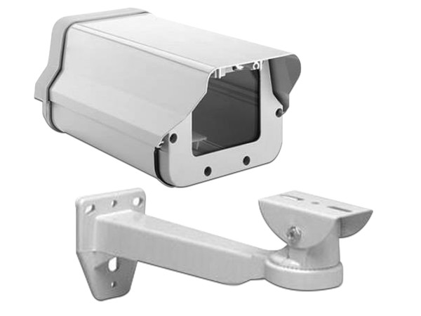 Gabinete de aluminio para cámara Hikvision tipo bala, modelo: HO605SHK, con brazo. Color Blanco. 