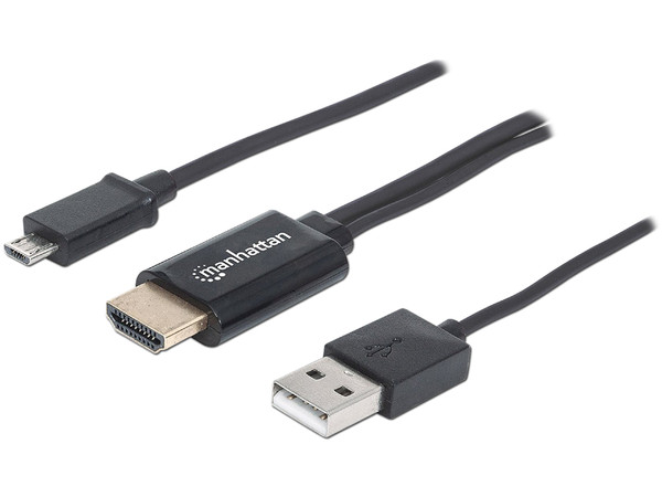Cable de video HDMI (M) a Micro-USB(M) con USB tipo A (M) para energía de 0.76m. Color Negro.