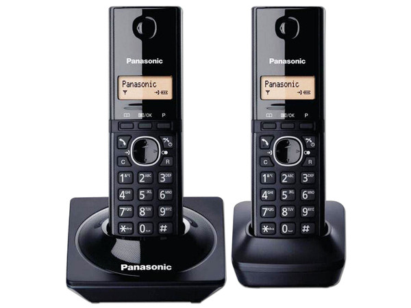 Teléfono de escritorio Panasonic KX-TG1712MEB con capacidad de 50 entradas. Color Negro.