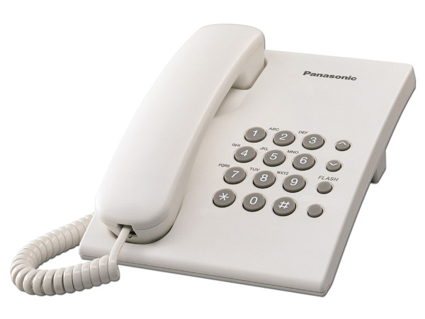 Teléfono Alámbrico Panasonic KX-TS500, Básico, una Linea, sin Memorias, Color Blanco.