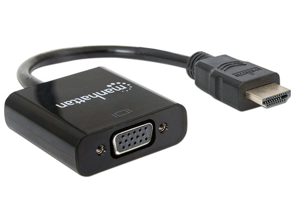 Convertidor HDMI (Macho) a VGA (Hembra) de 30cm. Color Negro.