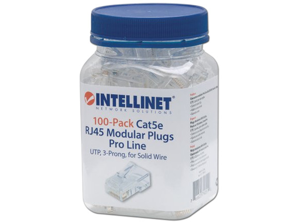 Intellinet Plug RJ-45 Cat5e UTP Sólido, Bote con 100 Piezas Transparentes 